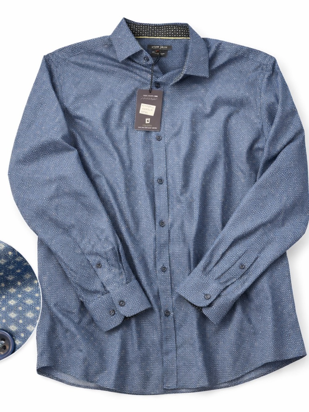 NWT Tom Baine Blue GeometricPrint Performance Stretch Button Down Shirt Size XXL